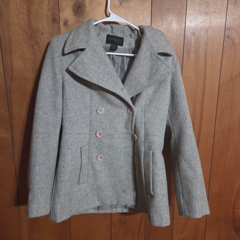 Express Wool Grey Pea Coat Buttoned Size 3 4